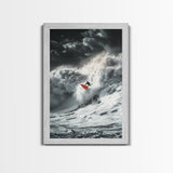 Surfer Wave, Ocean Power, Extreme Sports Art, Framed Canvas Print, Beach House Decor, Surfing Wall Art, Coastal Adventure Scene