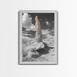 Rock Spire, Desert Monument, Sky Landscape, Framed Canvas Print, Modern Nature Wall Art, Earth Tones Decor, Minimalist Desert Art
