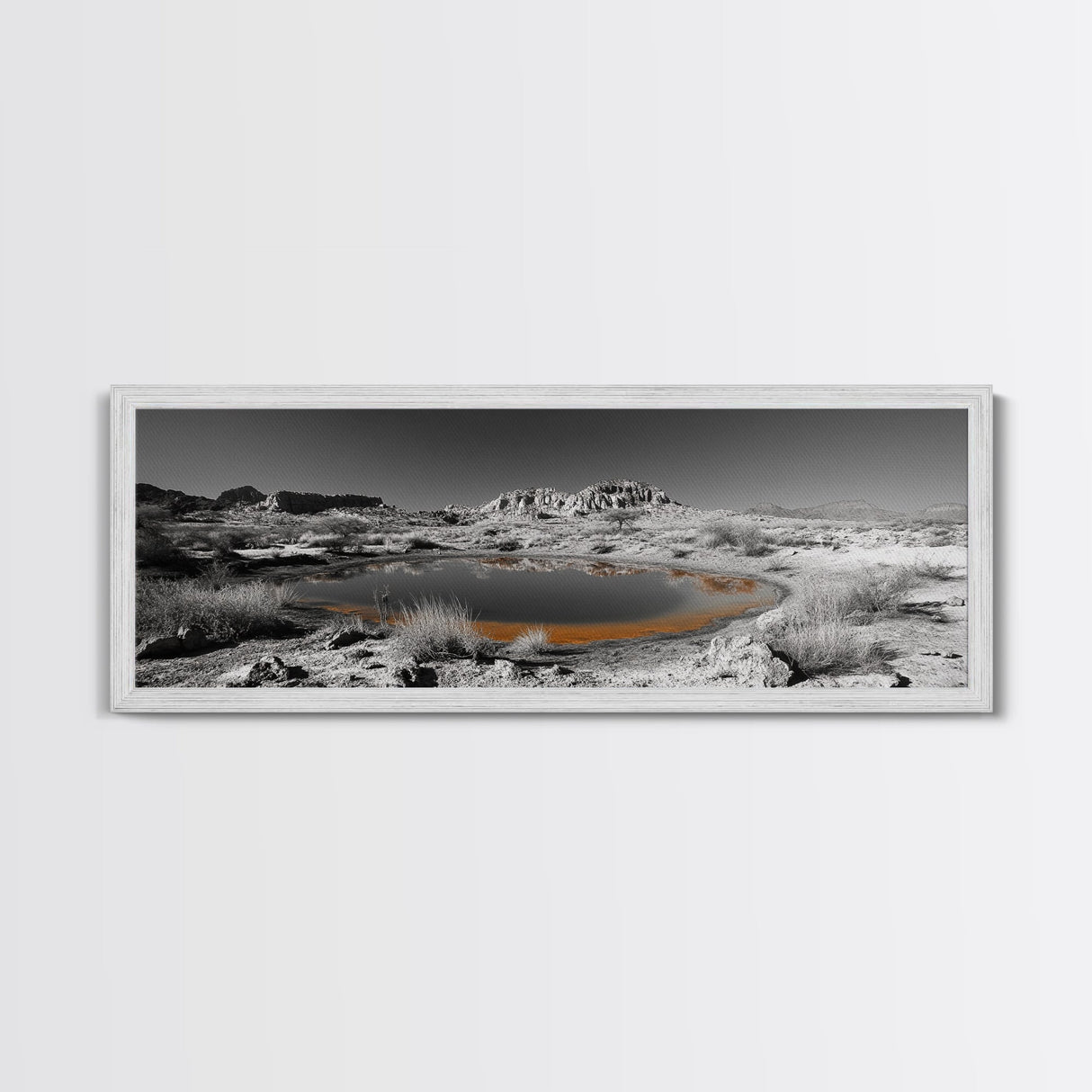 Desert Water Reflection, Desert Pond Scene, Minimalist Landscape Art, Framed Canvas Print, Neutral Wall Decor, Tranquil Nature Artwork