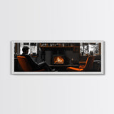 Fireplace Moment, Cozy Cabin Mood, Fall Comfort Scene, Framed Canvas Print, Hygge Wall Art, Masculine Decor, Warm Living Room Style