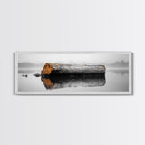 Weathered Log Reflection, Calm Lake Scene, Canvas Print, Minimalist Nature Photography, Zen Bathroom Wall Art, Serene Rustic Decor