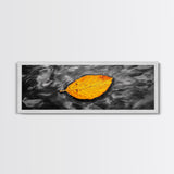 Floating Autumn Leaf, Orange Leaf on Water, Framed Canvas Print, Fall Bathroom Wall Art, Nature Closeup Photography, Minimalist Decor