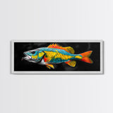 Tropical Fish, Vibrant Colors, Bold Sea Life, Black Background, Framed Canvas Print, Kitchen Wall Art, Modern Coastal Art