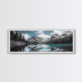 Snowy Mountain Lake, Blue Reflection Peaks, Alpine Serenity Scene, Framed Canvas Print, Nature Photography, Bedroom Wall Art