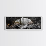 Forest Cave, Woodland Stream, Natural Light, Hidden Path, Framed Canvas Print, Cabin Wall Art, Rustic Decor, Adventure Photography