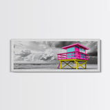 Miami Lifeguard Tower, Vibrant Beach Hut, Pink Yellow Blue, Canvas Print, Coastal Pop Art, Teen Room Decor, Colorful Summer Wall Art