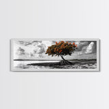 Mangrove Tree, Coastal Roots, Windswept Shore, Stormy Sky, Framed Canvas Print, Entryway Wall Art, Tropical Nature Art, Minimalist Style