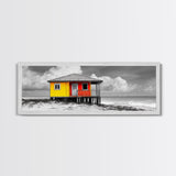 Yellow Cabin, Seaside Shack, Color Pop, Coastal Vibes, Framed Canvas Print, Beach House Wall Art, Bold Nautical Decoretic