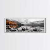 Autumn Lake Reflection, Serene Mountains, Warm Tones, Framed Canvas Print, Fall Home Decor, Rustic Landscape, Cabin Wall Art