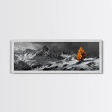 Lone Golden Tree, Snowy Mountains, Dramatic Sky, Canvas Print, Winter Wall Art, Moody Landscape, Minimalist Home Decor