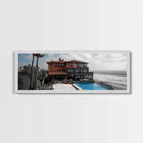 Coastal Villa, Ocean View, Infinity Pool, Sunset Escape, Framed Canvas Print, Beach House Decor, Mediterranean Art, Living Room Wall Art