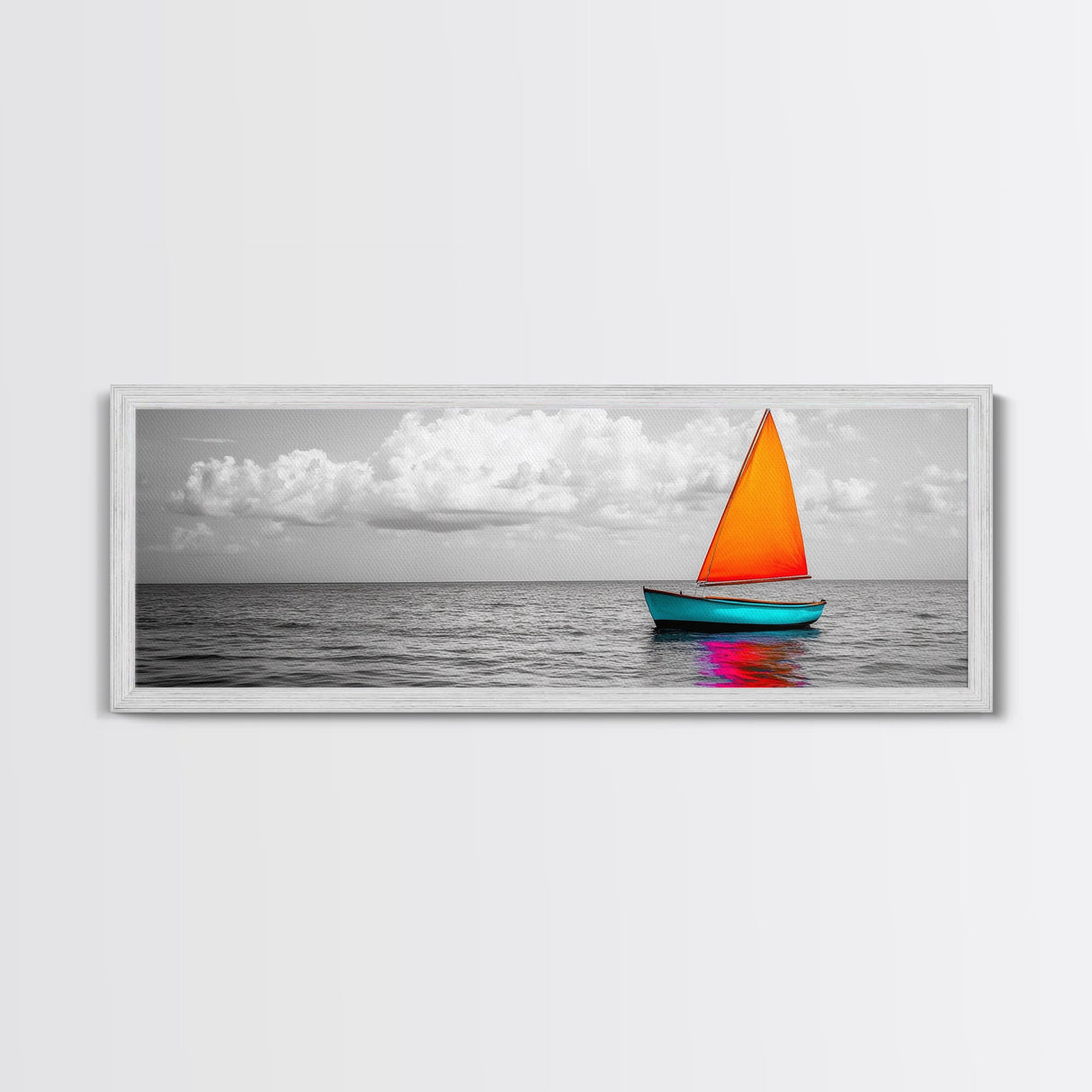 Sailboat Art, Bright Sail, Ocean Calm, Nautical Theme, Framed Canvas Print, Beach Wall Art, Coastal Decor, Minimalist Living Room Art