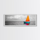 Sailboat Art, Bright Sail, Ocean Calm, Nautical Theme, Framed Canvas Print, Beach Wall Art, Coastal Decor, Minimalist Living Room Art