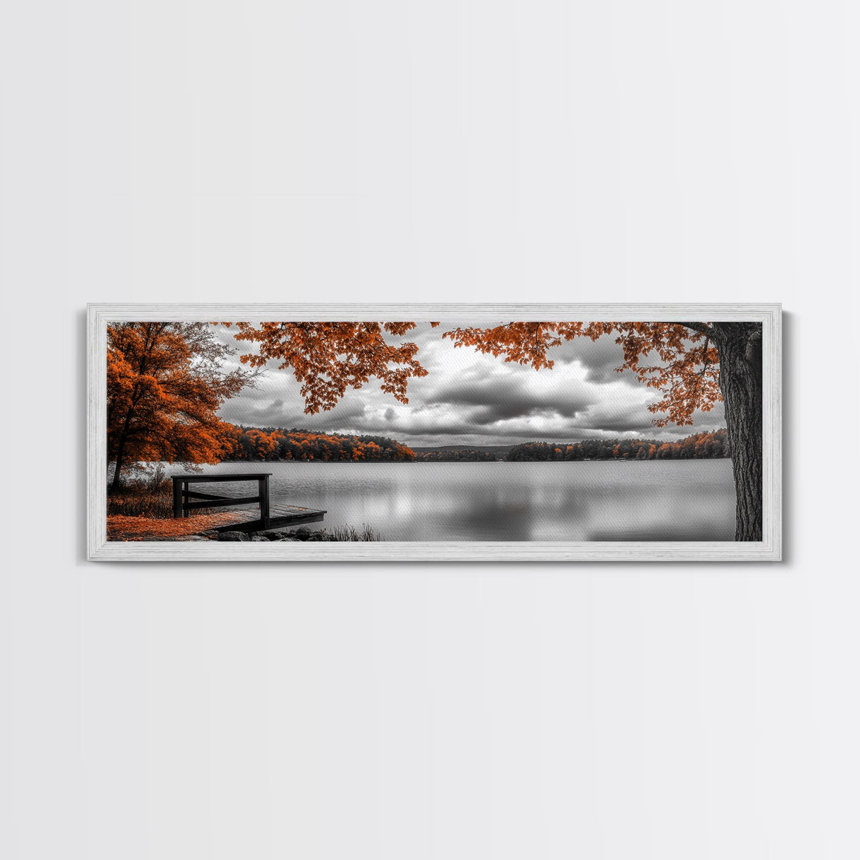 Autumn Trees, Lakeside Peace, Fall Foliage, Tranquil View, Framed Canvas Print, Fall Wall Art, Cabin Decor, Cozy Living Room Art