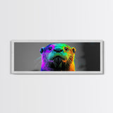 Neon Otter, Rainbow Wildlife, Pop Art Animal, Colorful Creature, Framed Canvas Print, Modern Animal Art, Teen Room Decor, Eclectic Wall Art