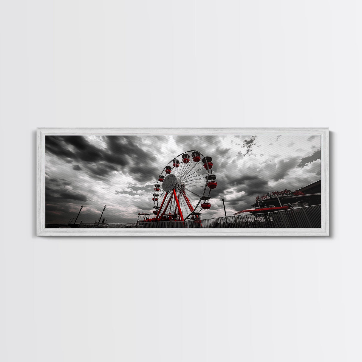 Ferris Wheel, Carnival Ride, Stormy Sky, Fairground Scene, Framed Canvas Print, Retro Wall Art, Teen Bedroom Decor, Industrial Urban Style