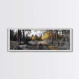 Forest Trail, Autumn Glow, Woodland Path, Golden Trees, Framed Canvas Print, Nature Wall Art, Rustic Cabin Decor, Fall Entryway Artwork