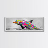 Rainbow Dolphin Splash, Colorful Ocean Animal, Vibrant Wildlife Art, Canvas Print, Coastal Kids Room Wall Art, Playroom Nautical Decor