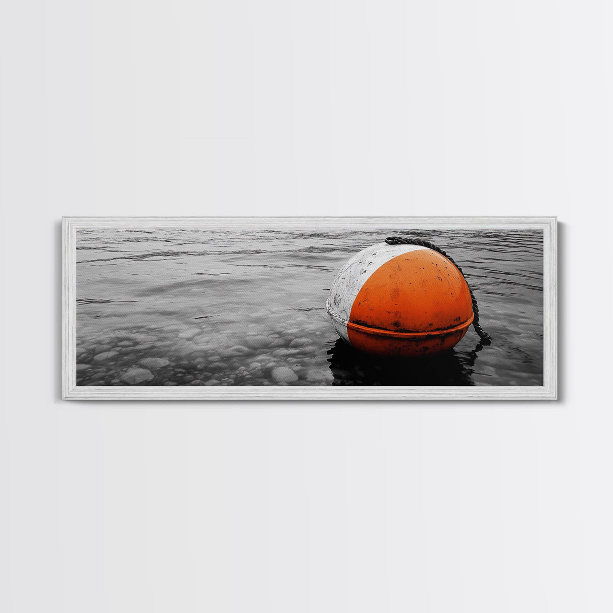 Orange Buoy Water, Minimal Marine Still Life, Nautical Photography, Ocean Vibe, Canvas Print, Bathroom Wall Art, Coastal Industrial Decor