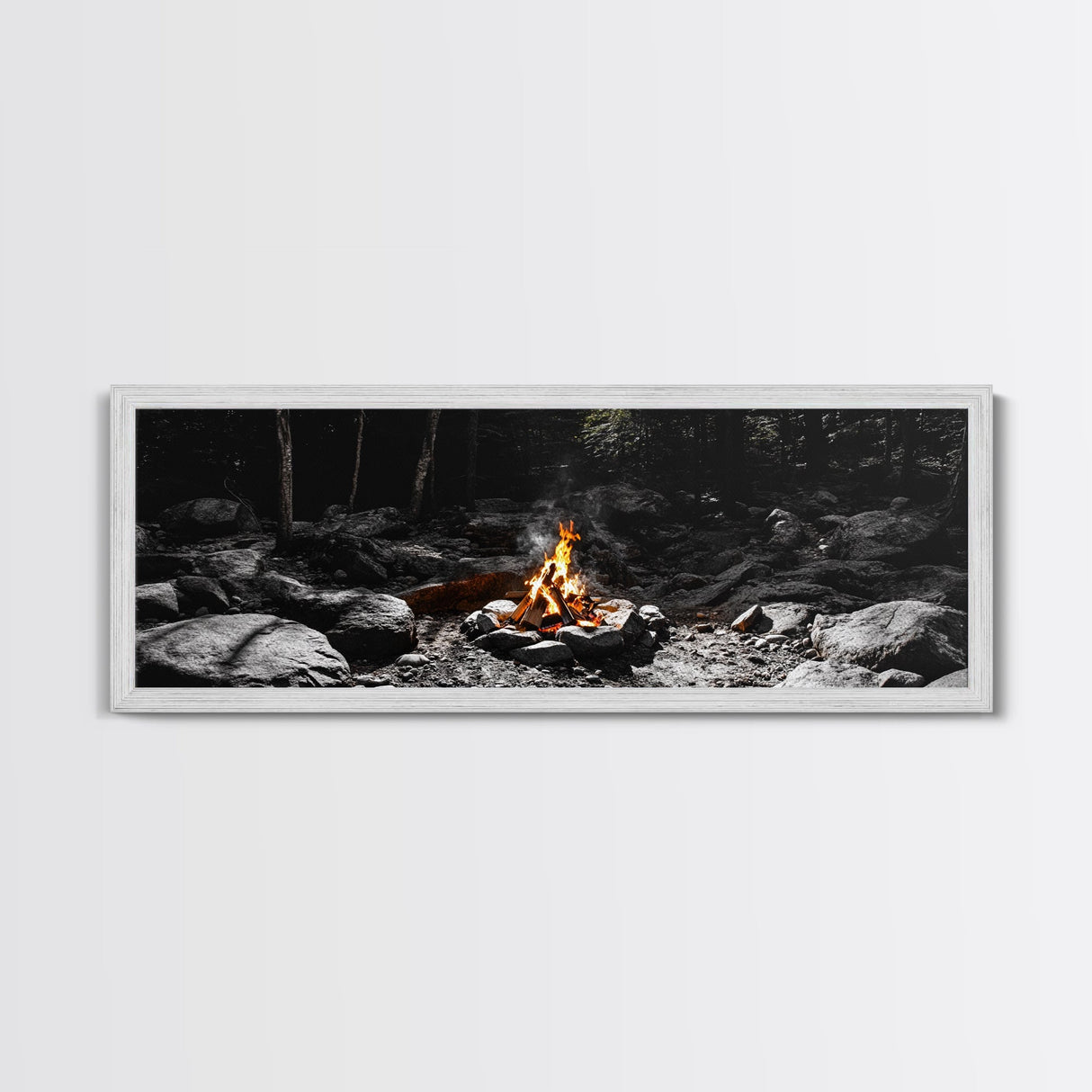 Stone Circle, Night Fire, Forest Blaze, Cozy Gathering, Canvas Print, Wilderness Wall Art, Fall Camping Decor, Rustic Cabin Style