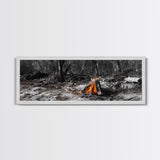 Ember Campfire, Twilight Glow, Nature Heat, Forest Shadows, Framed Canvas Print, Outdoor Wall Art, Fall Rustic Decor, Adventure Accent