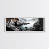Hidden Rocky Cove, Tranquil Ocean View, Majestic Seascape, Framed Canvas Print, Nature Inspired Wall Art, Bedroom Coastal Decor