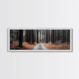 Redwood Forest Path, Serene Nature Trail, Autumn Ground Cover, Framed Canvas Print, Fall Wall Art, Rustic Home Decor, Woodland Scene