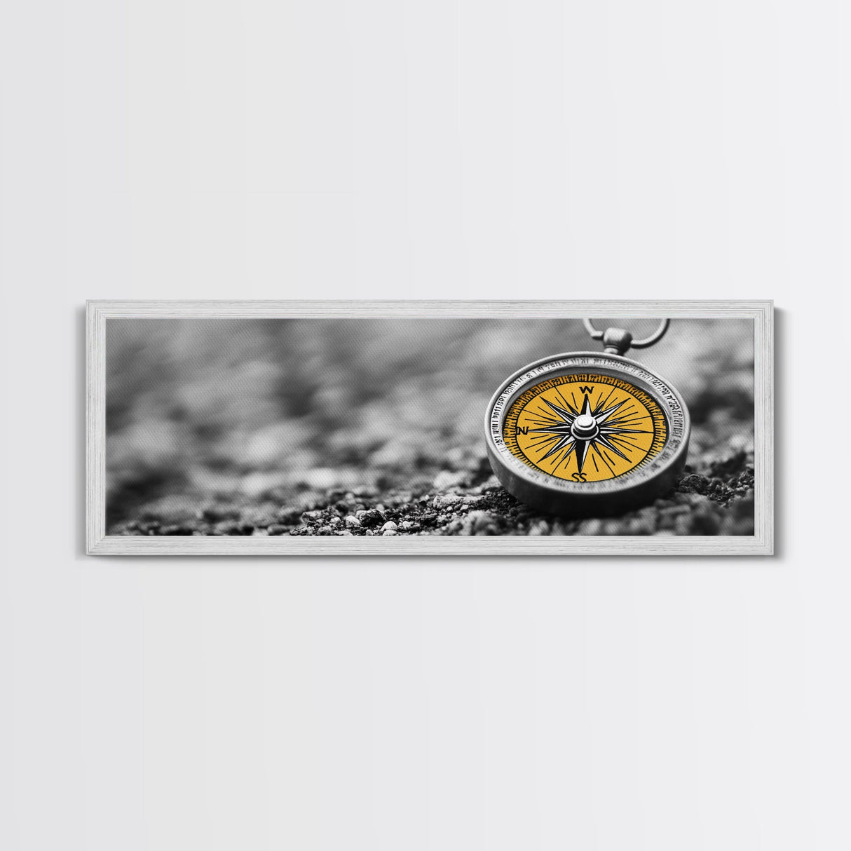 Golden Compass Closeup, Adventure Exploration Theme, Vintage Nautical Design, Framed Canvas Print, Office Wall Art, Travel Lover Gift