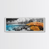Island Coral Split, Tropical Ocean Scene, Half Above Below Water, Framed Canvas Print, Living Room Wall Art, Beach Boho Decor