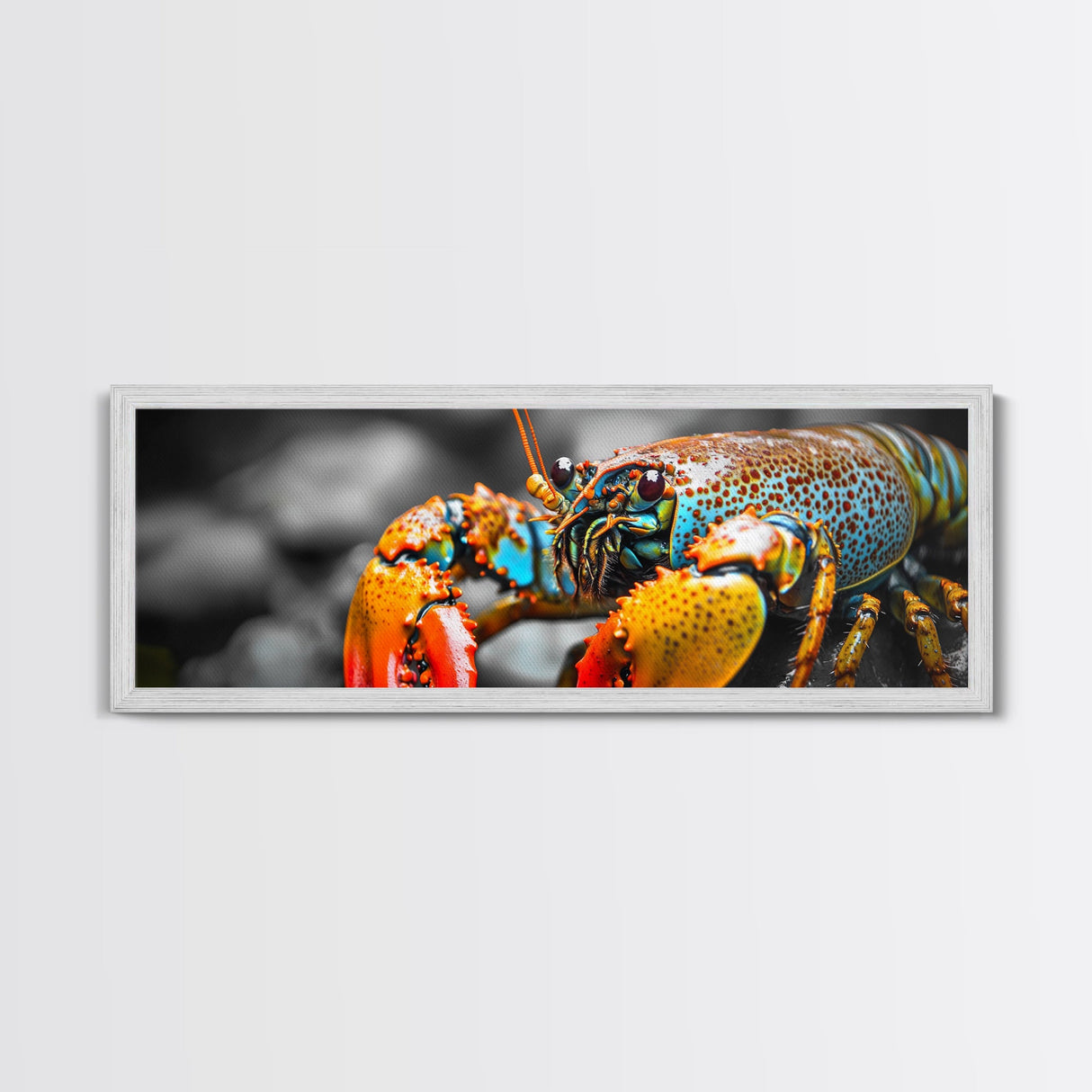 Closeup Lobster Claws, Colorful Sea Creature Art, Bold Detail Nature Print, Framed Canvas Print, Kitchen Wall Art, Tropical Coastal Decor
