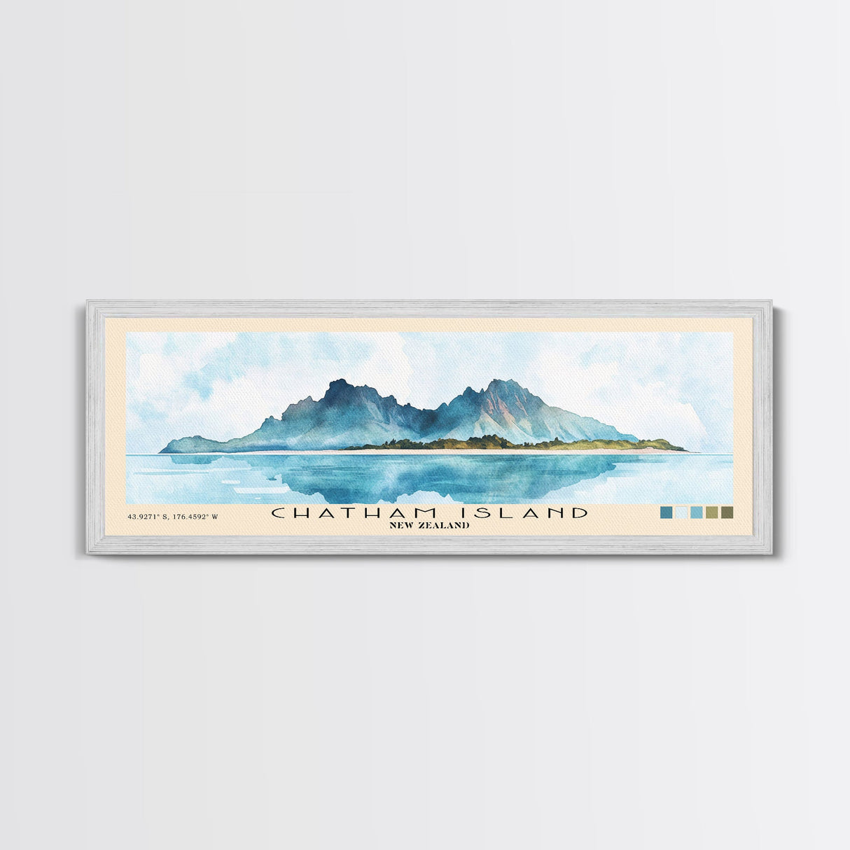 Chatham Island, New Zealand Watercolor Print, Vacation Gift, New Zealand Wall Art, Beach Painting, Beach Decor, Large Wall Art, Wood Frame Art