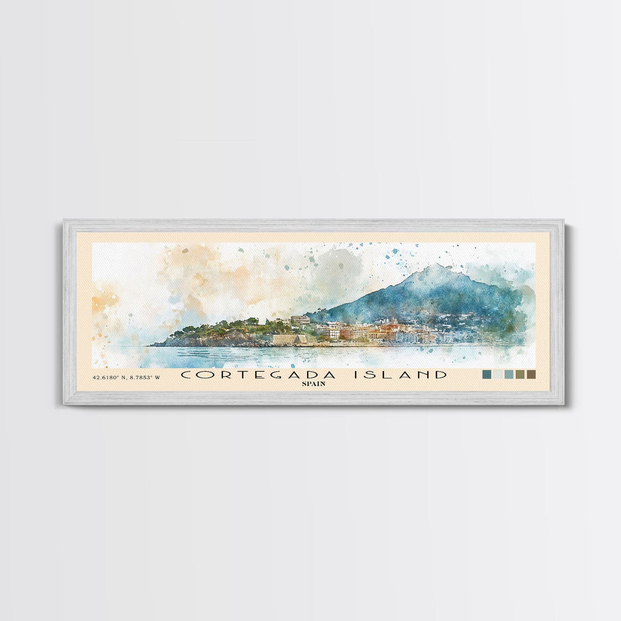 Cortegada Island, Spain Watercolor Beach Print, Vacation Gift, Spain Wall Art, Framed Canvas Print, Framed Beach Painting