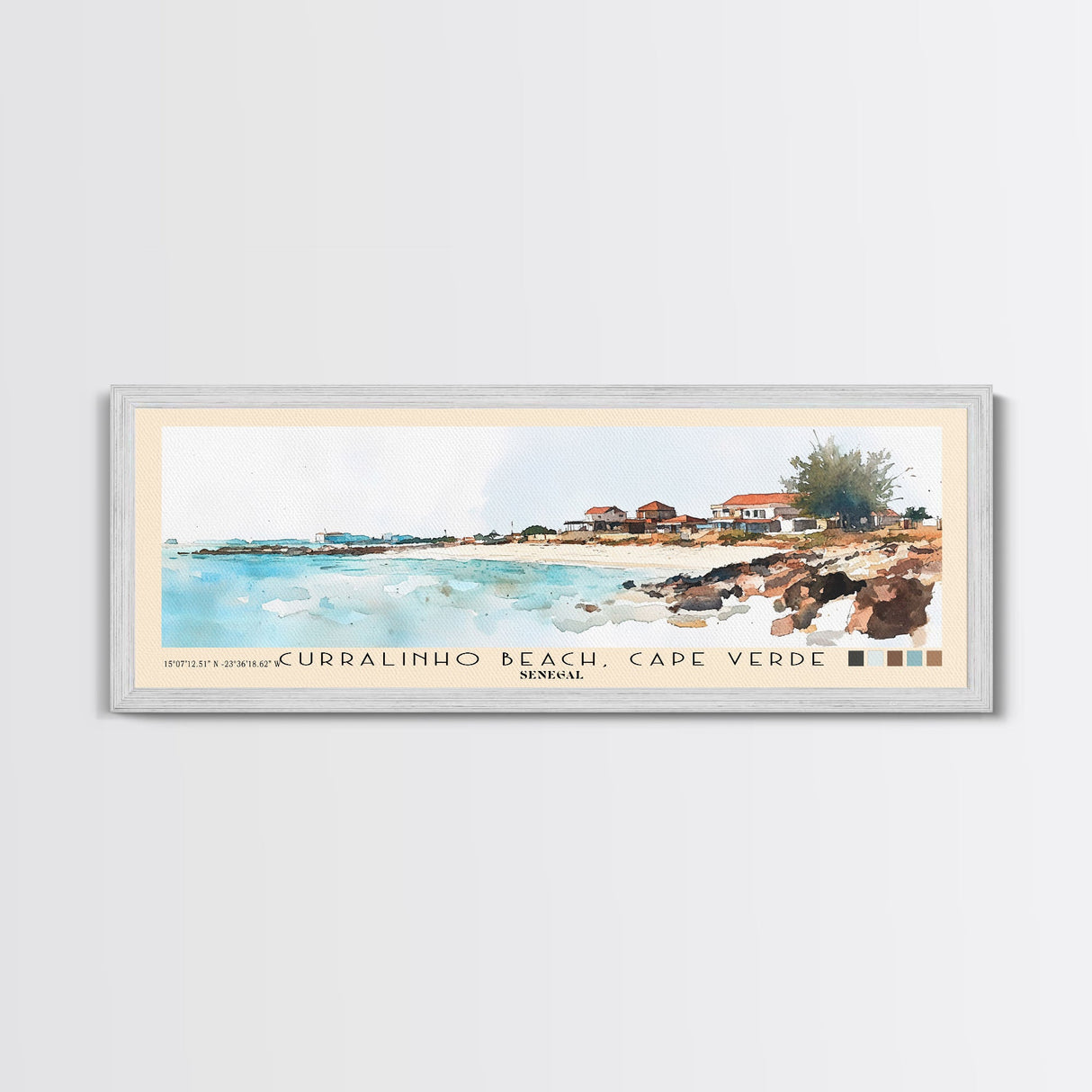 Curralinho Beach, Cape Verde, Senegal Watercolor Print, Vacation Gift, Senegal Wall Art, Beach Painting, Beach Decor, Large Wall Art, Wood Frame Art
