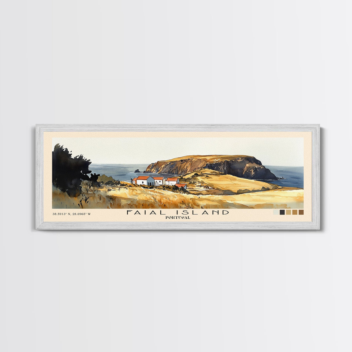 Faial Island, Portugal Watercolor Beach Print, Vacation Gift, Portugal Wall Art, Framed Canvas Print, Framed Beach Painting