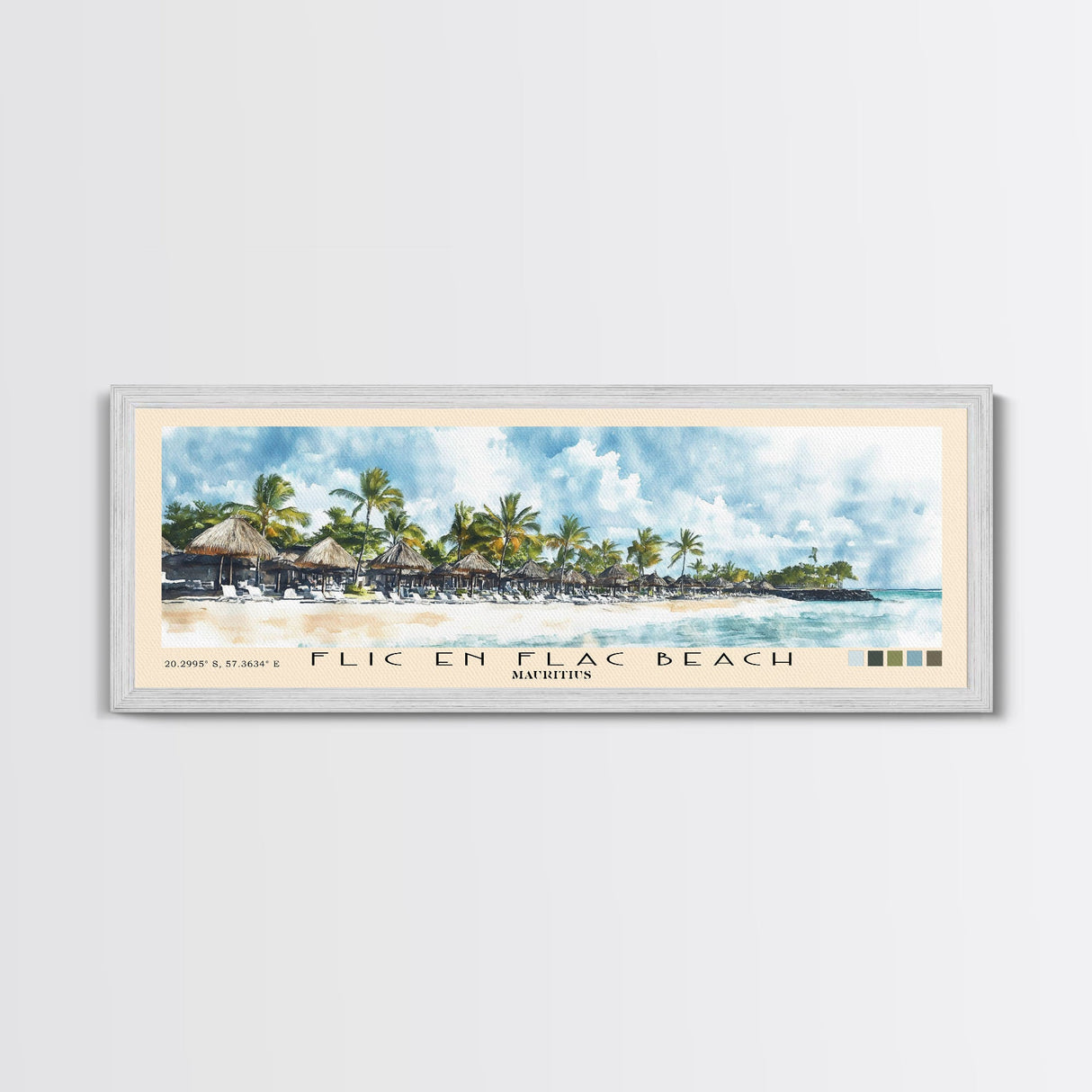 Flic en Flac Beach, Mauritius Watercolor Beach Print, Vacation Gift, Mauritius Wall Art, Beach Painting, Beach Decor, Beach Painting