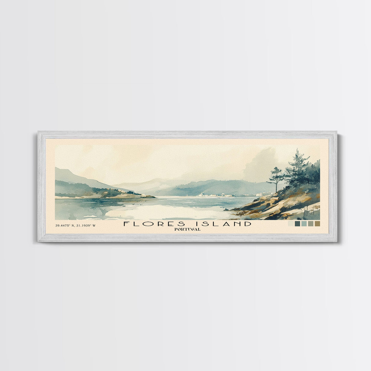 Flores Island, Portugal Watercolor Beach Print, Vacation Gift, Portugal Wall Art, Framed Canvas Print, Framed Beach Painting