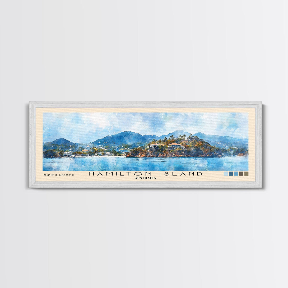 Hamilton Island, Australia Watercolor Print, Vacation Gift, Australia Wall Art, Beach Painting, Beach Decor, Large Wall Art, Wood Frame Art