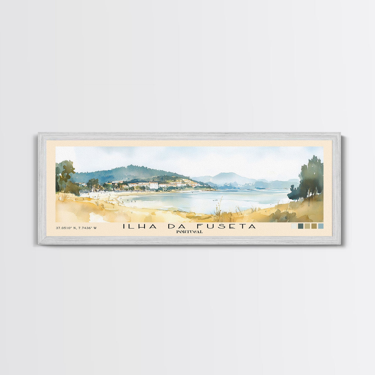 Ilha da Fuseta, Portugal Watercolor Beach Print, Vacation Gift, Portugal Wall Art, Framed Canvas Print, Framed Beach Painting