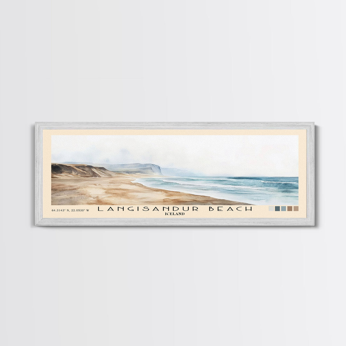 Langisandur Beach, Iceland Watercolor Print, Vacation Gift, Iceland Wall Art, Beach Painting, Beach Decor, Large Wall Art, Wood Frame Art