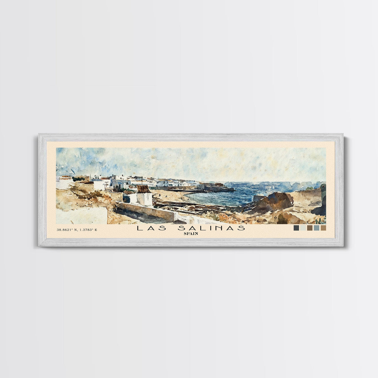 Las Salinas, Spain Watercolor Print, Vacation Gift, Spain Wall Art, Beach Painting, Beach Decor, Large Wall Art, Wood Frame Art
