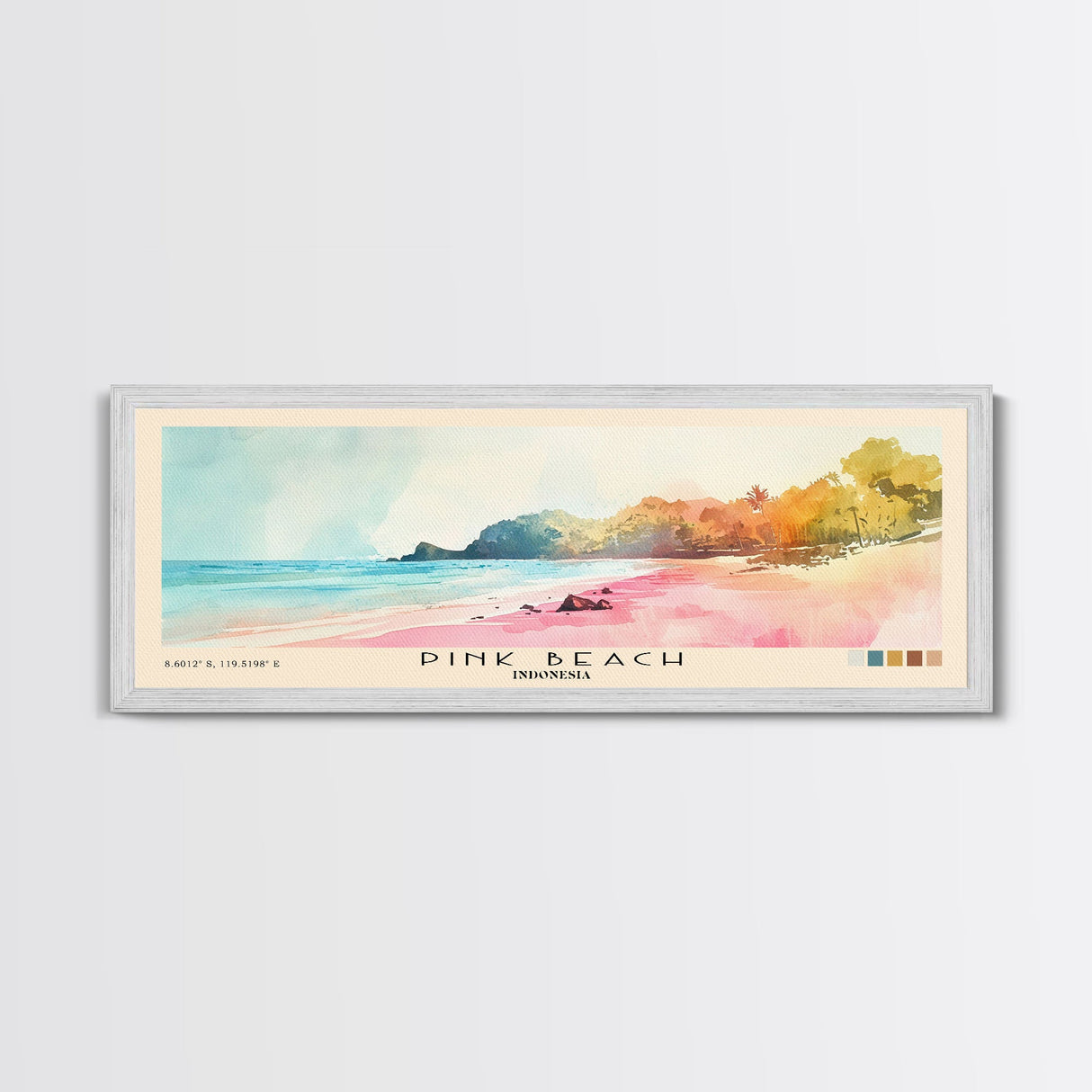 Pink Beach, Indonesia Watercolor Beach Print, Vacation Gift, Indonesia Wall Art, Beach Painting, Beach Decor, Beach Painting