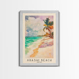 Arashi Beach, Aruba Watercolor Beach Print, Vacation Gift, Aruba Wall Art, Framed Canvas Print, Framed Beach Painting