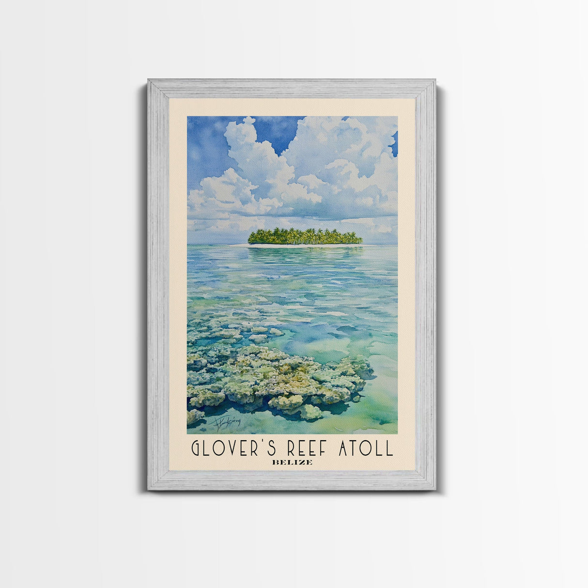 Glover’s Reef Atoll, Belize Watercolor Beach Print, Vacation Gift, Belize Wall Art, Beach Painting, Beach Decor, Beach Painting