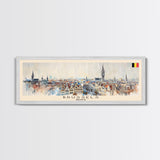 Bruges Belgium Panoramic Travel Poster, Framed Canvas Print or Metal Wall Art, Travel Art, Home Decor, Panoramic Painting, Midcentury Art