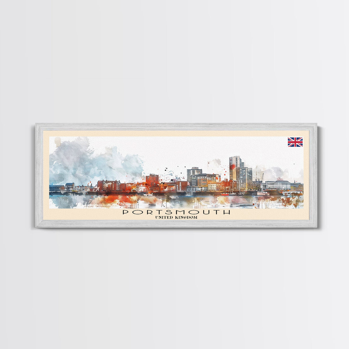 Portsmouth United Kingdom Wall Art, Panoramic Travel Poster, Panoramic Framed Canvas Print, City Wall Art, Wall Hanging Home Decor, Travel Art
