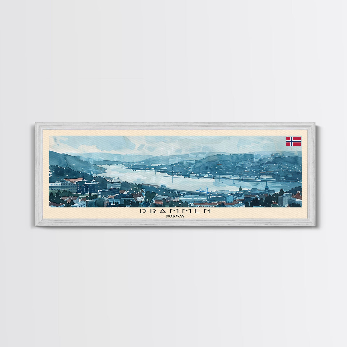Drammen Norway Travel Print Wall Art, Panoramic City Art, Travel Art, Wall Decor, Vacation Gift, Framed Canvas Print Or Metal Art