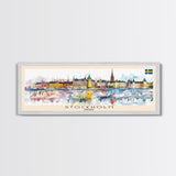 Stockholm Sweden Travel Art, City Art, Framed Canvas Print or Metal Wall Art, Europe Travel Poster, Panoramic Wall Art, Extra Wide Wall Art
