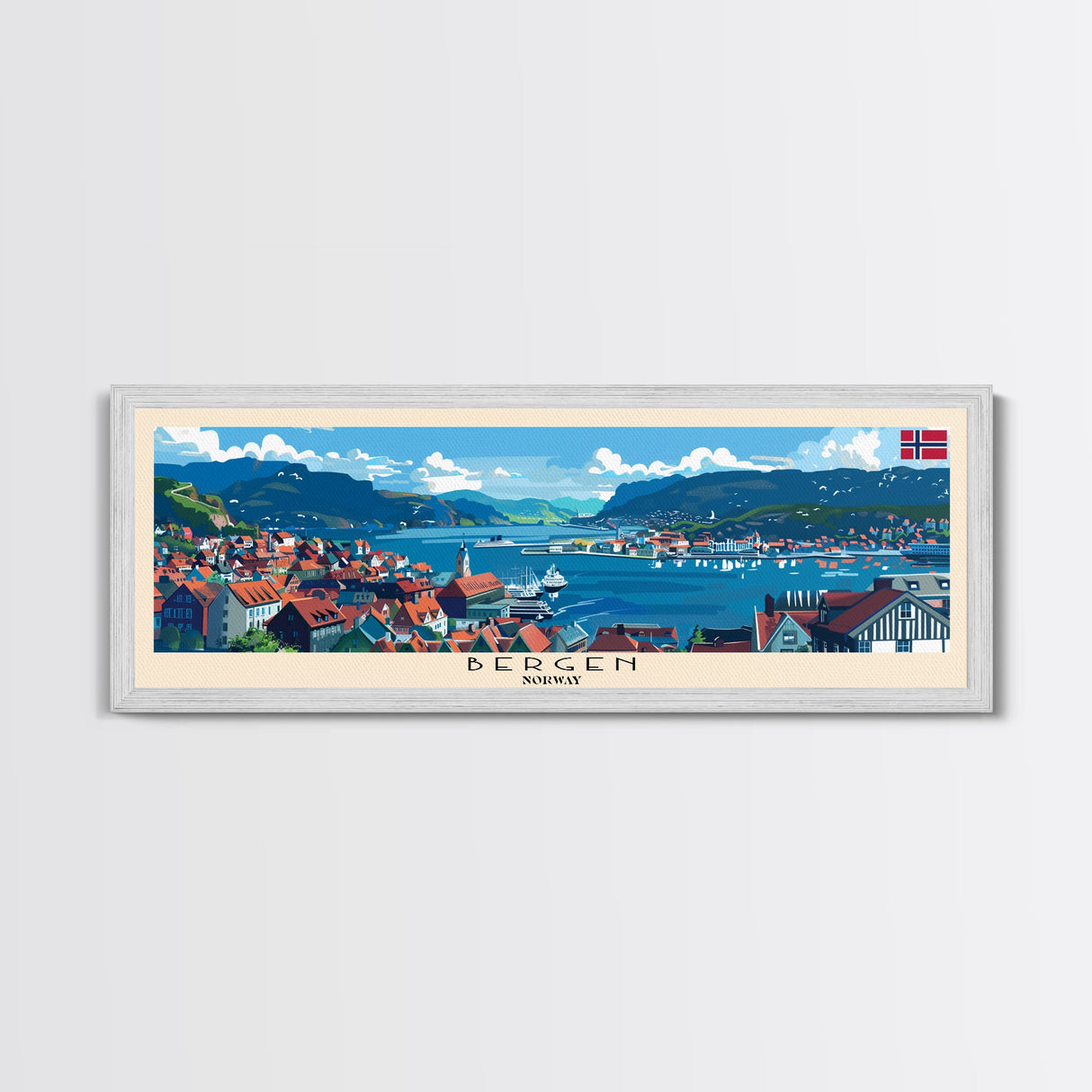 Bergen Norway Wall Art, Panoramic Travel Poster, Panoramic Framed Canvas Print, City Wall Art, Wall Hanging Home Decor, Travel Art