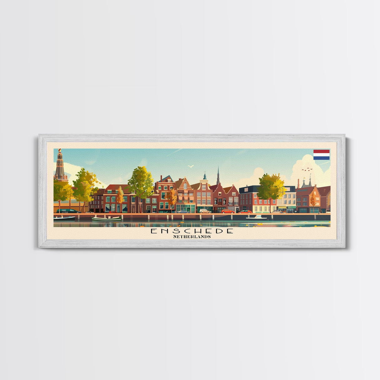 Enschede Netherlands Wall Art, Panoramic Travel Poster, Panoramic Framed Canvas Print, City Wall Art, Wall Hanging Home Decor, Travel Art