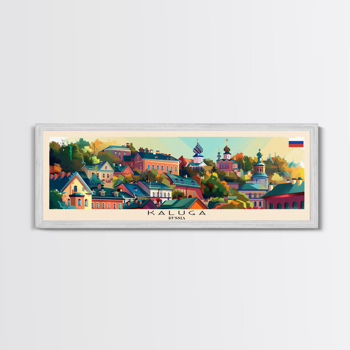 Kaluga Russia Panoramic Travel Poster, Framed Canvas Print or Metal Wall Art, Travel Art, Home Decor, Panoramic Painting, Midcentury Art